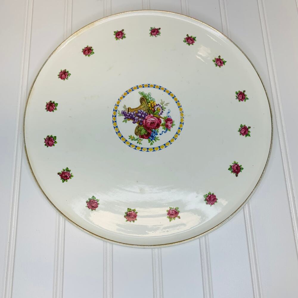 Vintage Plate Floral Basket 11.25" diameter Erphilia Art Pottery Made in Germany